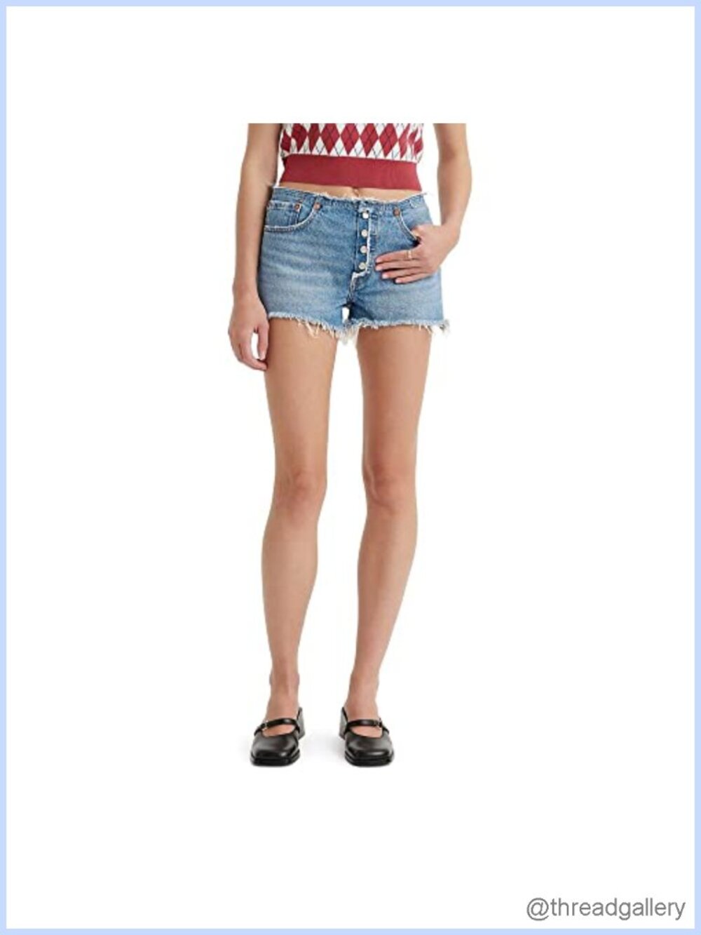 Levi's 501 High Rise Denim Shorts Button Fly Distressed Hem